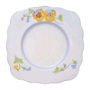 1940s A.B.J. Grafton China 9" Plate Square Pansies Floral England Cottagecore